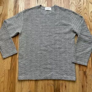 Womens Olive Clothing Gray White Striped Knitwear Crewneck Pullover Sweater Sz L
